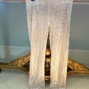 Zara Light Rose  Straight Leg Pants with Luxurious Sequins
